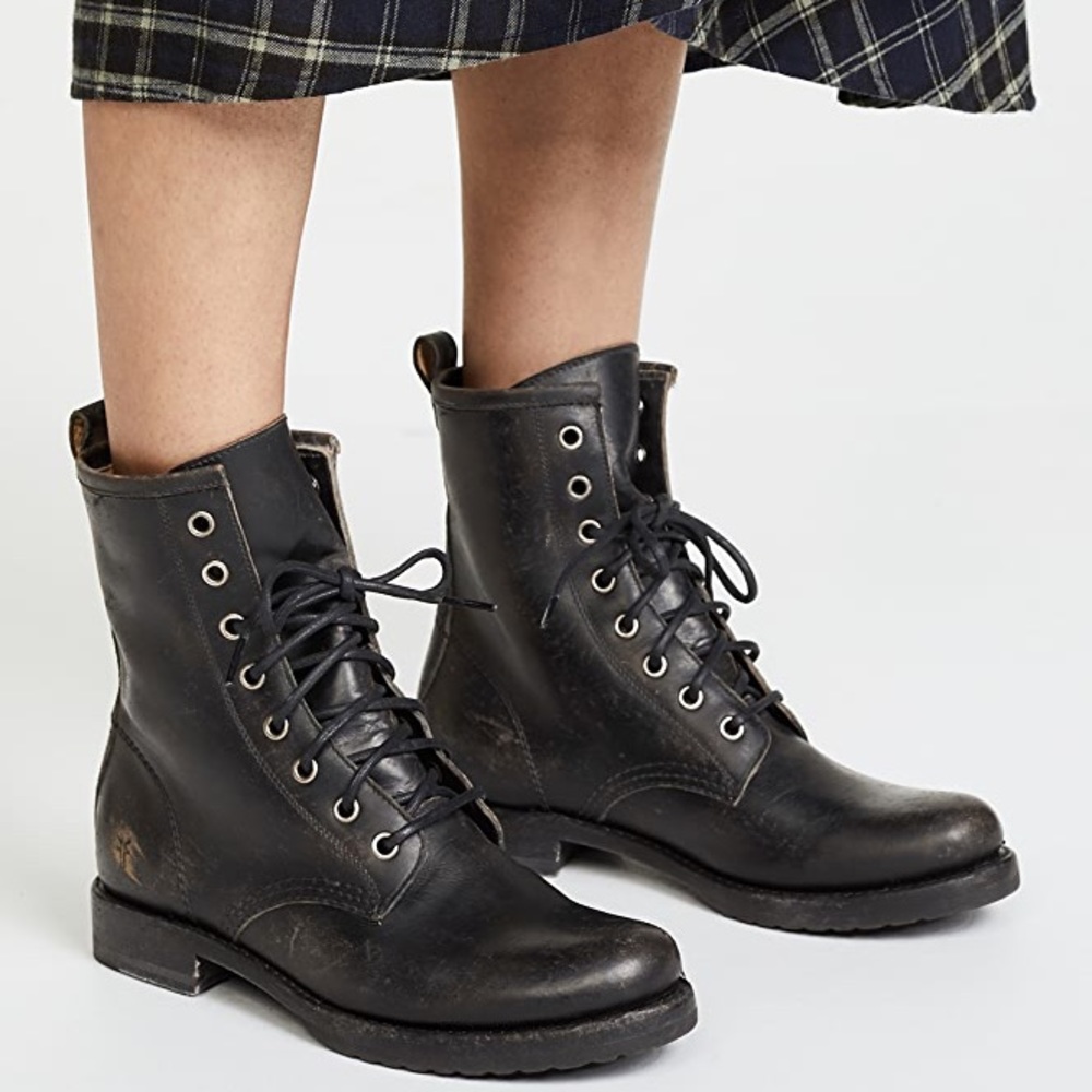 Frye Veronica Combat Boot Distresses Black